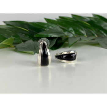 925 Sterling Silver Black Nephrite Stud Earrings