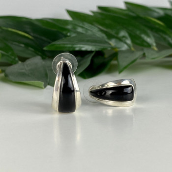 925 Sterling Silver Black Nephrite Stud Earrings