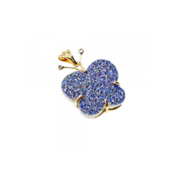 10K YELLOW GOLD DRUZY QUARTZ & DIAMONDS BUTTERFLY PENDANT