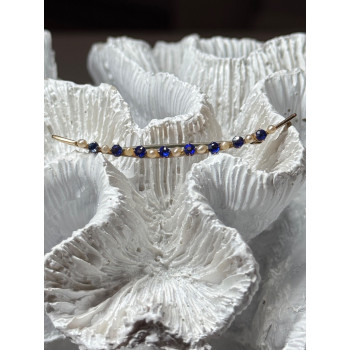 10K YELLOW GOLD SAPPHIRE & PEARLS BROOCH LENGTH 2 INCH