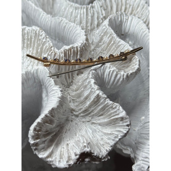 10K YELLOW GOLD SAPPHIRE & PEARLS BROOCH LENGTH 2 INCH