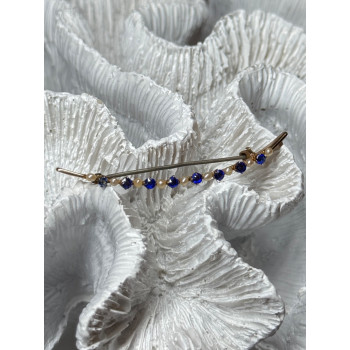 10K YELLOW GOLD SAPPHIRE & PEARLS BROOCH LENGTH 2 INCH