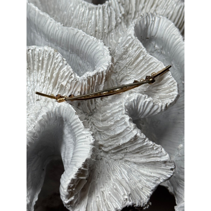 10K YELLOW GOLD SAPPHIRE & PEARLS BROOCH LENGTH 2 INCH