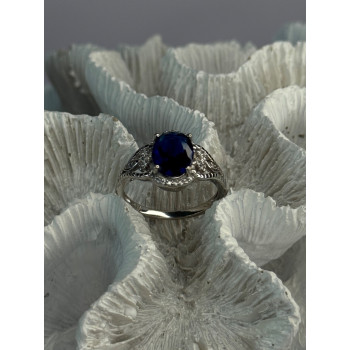 925 Sterling Silver Sapphire & Diamonds Ring Size 9