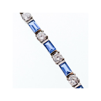 925 STERLING SILVER BLUE & WHITE CZ BRACELET SIZE 7 IN