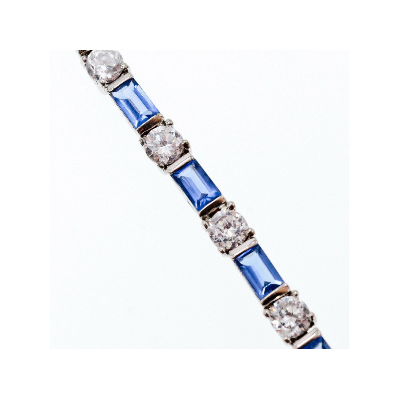 925 STERLING SILVER BLUE & WHITE CZ BRACELET SIZE 7 IN