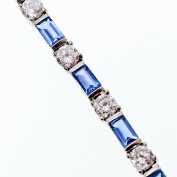 925 Sterling Silver Blue & White CZ Bracelet Size 7 IN