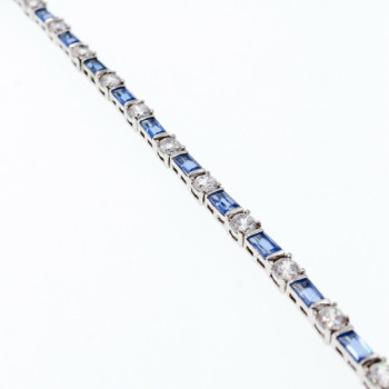 925 Sterling Silver Blue & White CZ Bracelet Size 7 IN