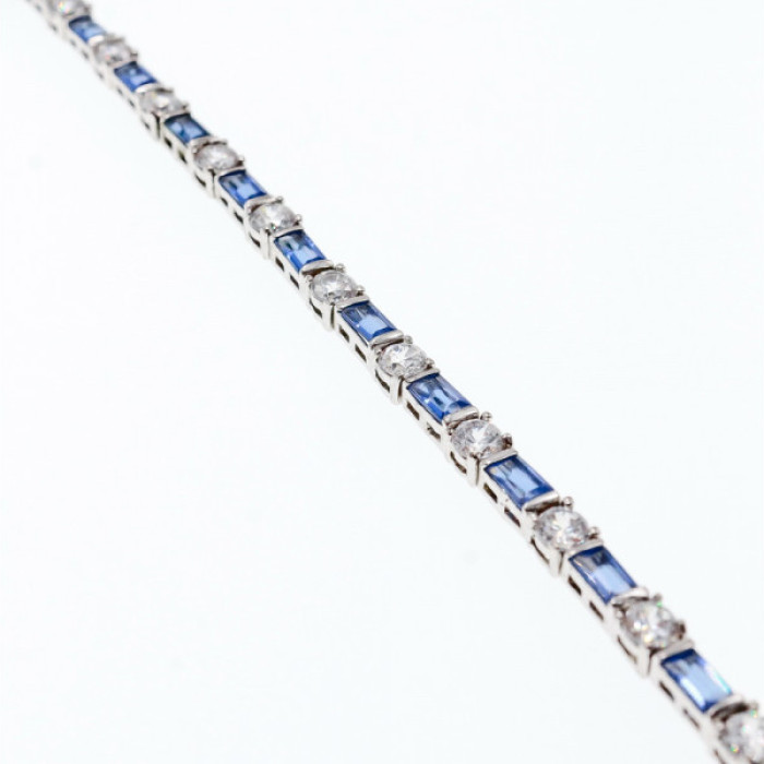 925 Sterling Silver Blue & White CZ Bracelet Size 7 IN