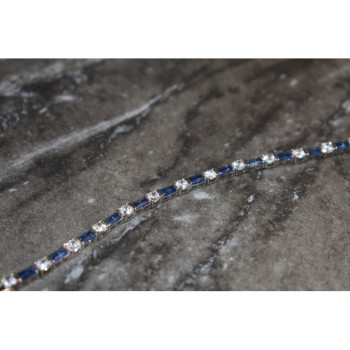 925 STERLING SILVER BLUE & WHITE CZ BRACELET SIZE 7 IN