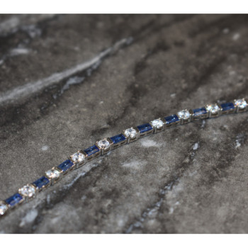 925 Sterling Silver Blue & White CZ Bracelet Size 7 IN
