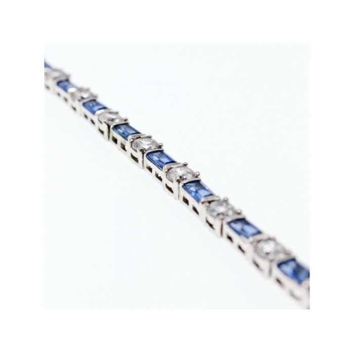 925 STERLING SILVER BLUE & WHITE CZ BRACELET SIZE 7 IN