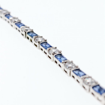 925 Sterling Silver Blue & White CZ Bracelet Size 7 IN