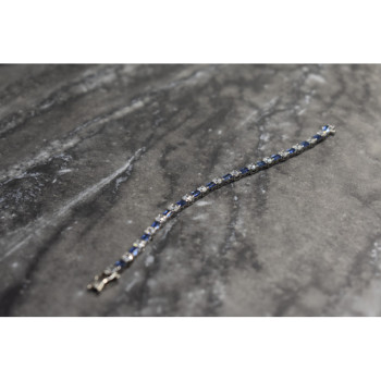 925 STERLING SILVER BLUE & WHITE CZ BRACELET SIZE 7 IN