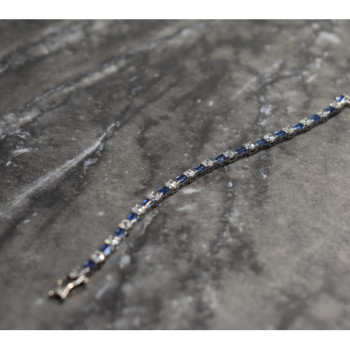 925 Sterling Silver Blue & White CZ Bracelet Size 7 IN