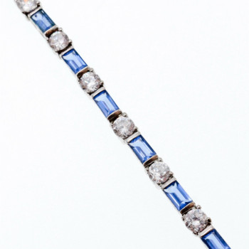 925 Sterling Silver Blue & White CZ Bracelet Size 7 IN