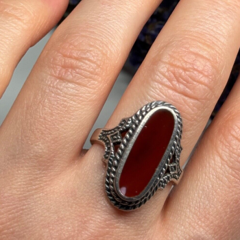 925 Sterling Silver Amber Ring Size 8