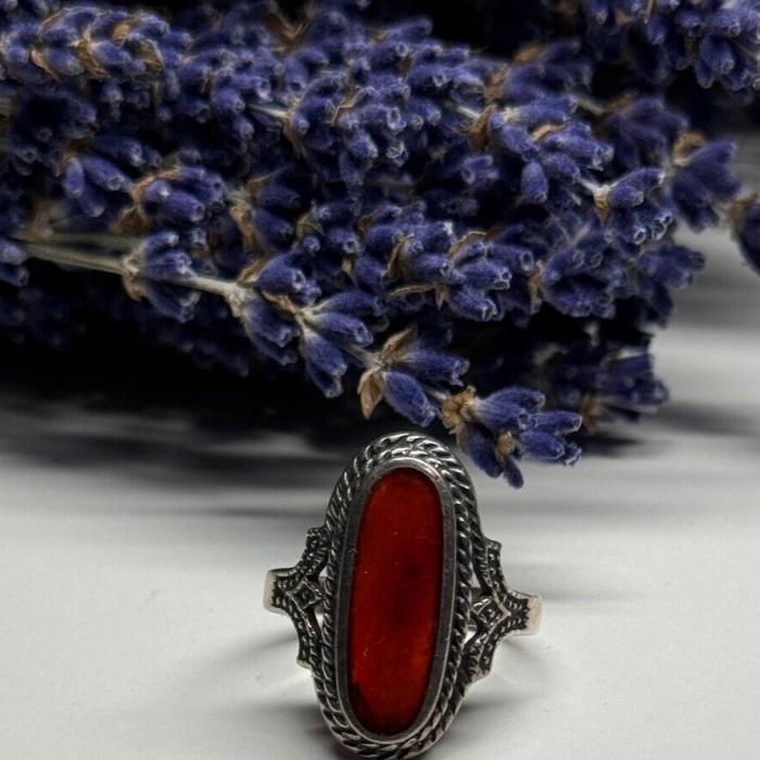 925 Sterling Silver Amber Ring Size 8