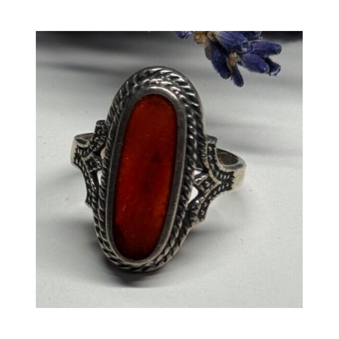 925 Sterling Silver Amber Ring Size 8