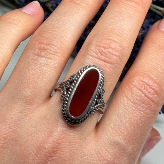 925 Sterling Silver Amber Ring Size 8