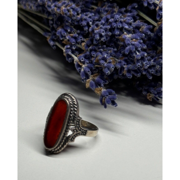 925 Sterling Silver Amber Ring Size 8