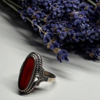925 Sterling Silver Amber Ring Size 8