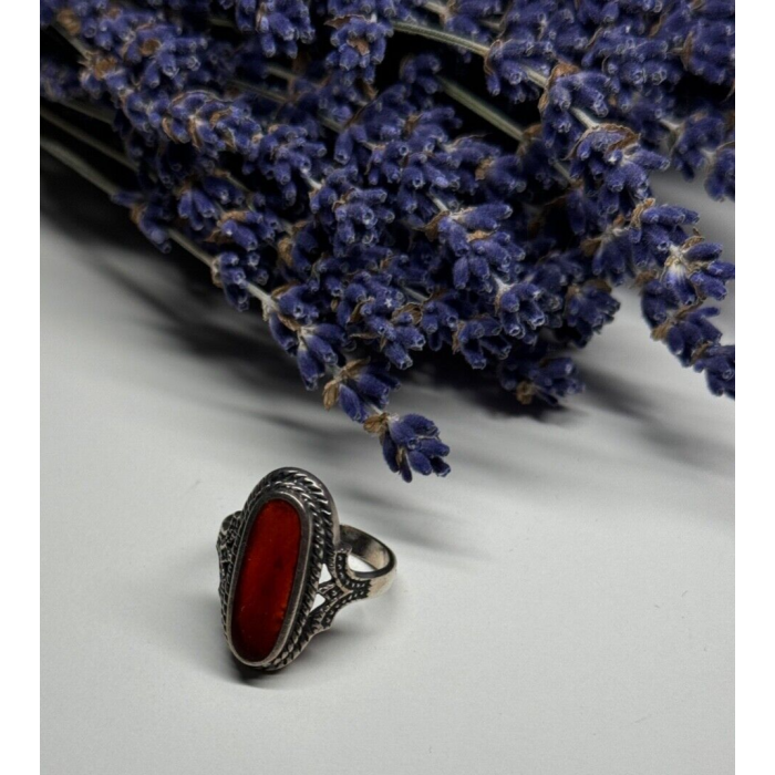 925 Sterling Silver Amber Ring Size 8