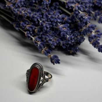 925 Sterling Silver Amber Ring Size 8