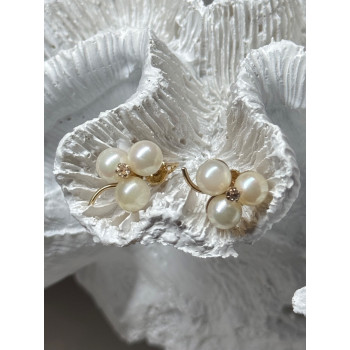 10K YELLOW GOLD PEARLS & DIAMONDS EARRINGS LENGTH 0.5 INCH