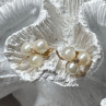 10K Yellow Gold Pearls & Diamonds Earrings Length 0.5 Inch