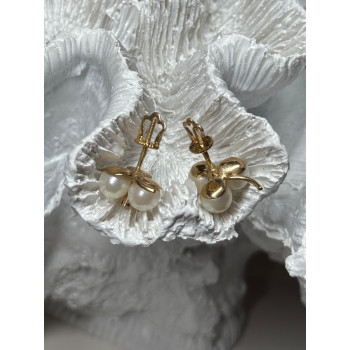 10K YELLOW GOLD PEARLS & DIAMONDS EARRINGS LENGTH 0.5 INCH