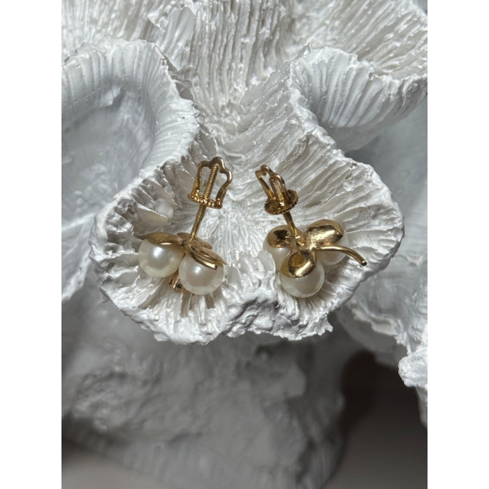 10K YELLOW GOLD PEARLS & DIAMONDS EARRINGS LENGTH 0.5 INCH