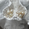 10K Yellow Gold Pearls & Diamonds Earrings Length 0.5 Inch
