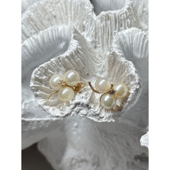 10K YELLOW GOLD PEARLS & DIAMONDS EARRINGS LENGTH 0.5 INCH