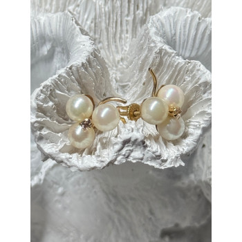10K YELLOW GOLD PEARLS & DIAMONDS EARRINGS LENGTH 0.5 INCH