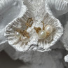 10K Yellow Gold Pearls & Diamonds Earrings Length 0.5 Inch