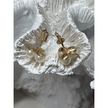 10K YELLOW GOLD PEARLS & DIAMONDS EARRINGS LENGTH 0.5 INCH