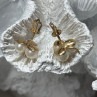 10K Yellow Gold Pearls & Diamonds Earrings Length 0.5 Inch