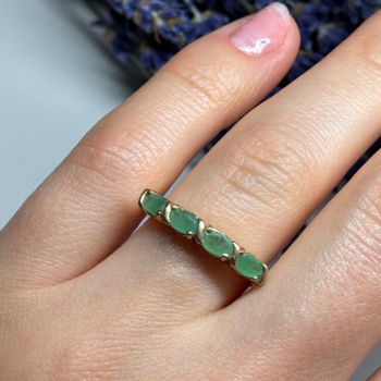 925 Sterling Silver Gold Plated Emerald Ring Size 7.5