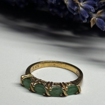 925 Sterling Silver Gold Plated Emerald Ring Size 7.5