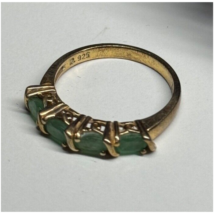 925 Sterling Silver Gold Plated Emerald Ring Size 7.5