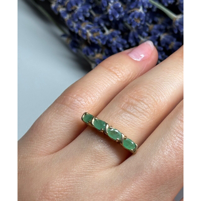 925 Sterling Silver Gold Plated Emerald Ring Size 7.5