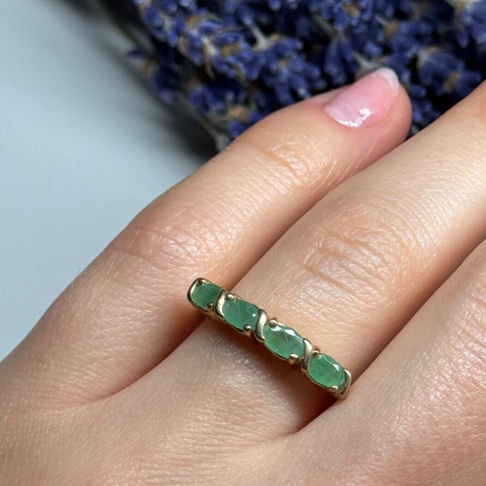 925 Sterling Silver Gold Plated Emerald Ring Size 7.5