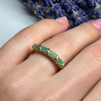 925 Sterling Silver Gold Plated Emerald Ring Size 7.5