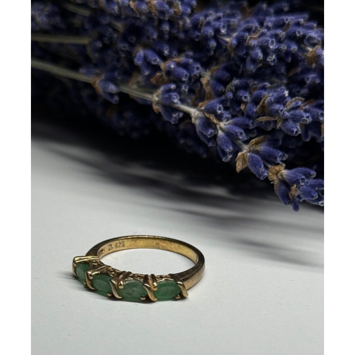 925 Sterling Silver Gold Plated Emerald Ring Size 7.5