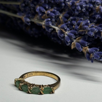 925 Sterling Silver Gold Plated Emerald Ring Size 7.5