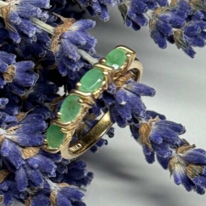 925 Sterling Silver Gold Plated Emerald Ring Size 7.5