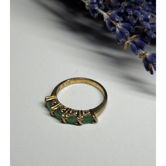 925 Sterling Silver Gold Plated Emerald Ring Size 7.5