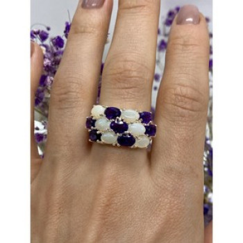 925 Sterling Silver 0Pal & Tourmaline Ring Size 8