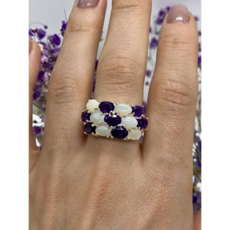 925 Sterling Silver 0Pal & Tourmaline Ring Size 8